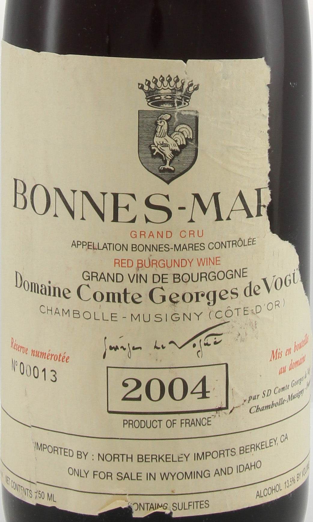 CVBMS-A2004*c-R23018 Comte Georges de Vogue, Bonnes Mares, Grand Cru*c 胡姬酒莊 柏內瑪爾特級園*c 750ml